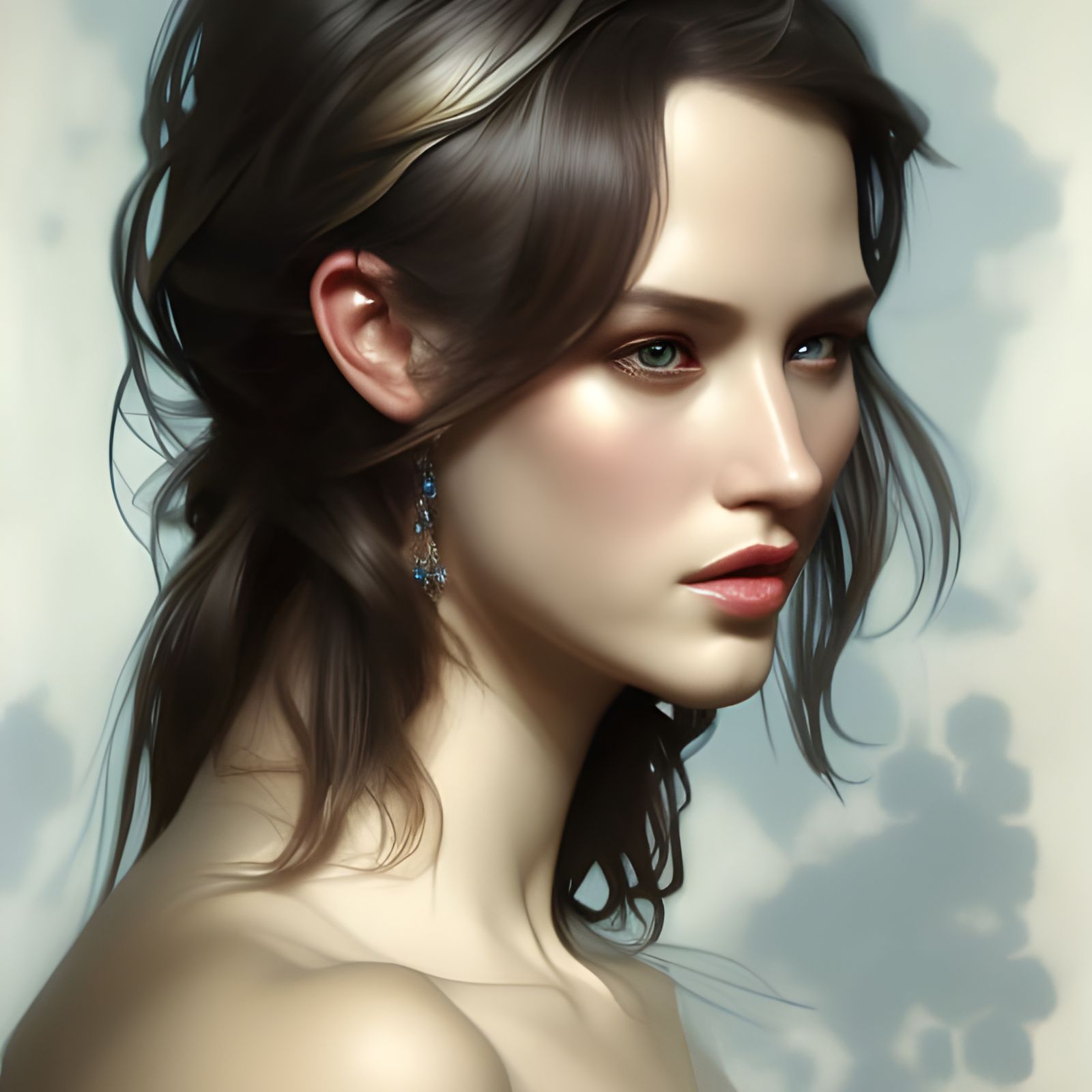 Brunette Portrait in Hyperdetailed Art Nouveau Style