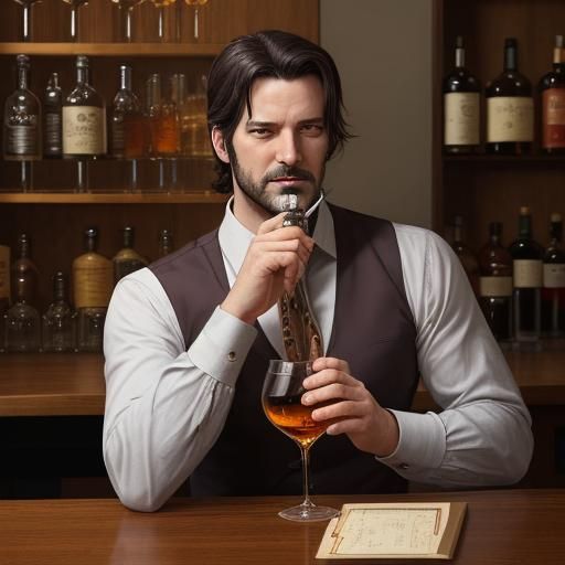 Bigby Wolf Sipping Whisky: Digital Illustration
