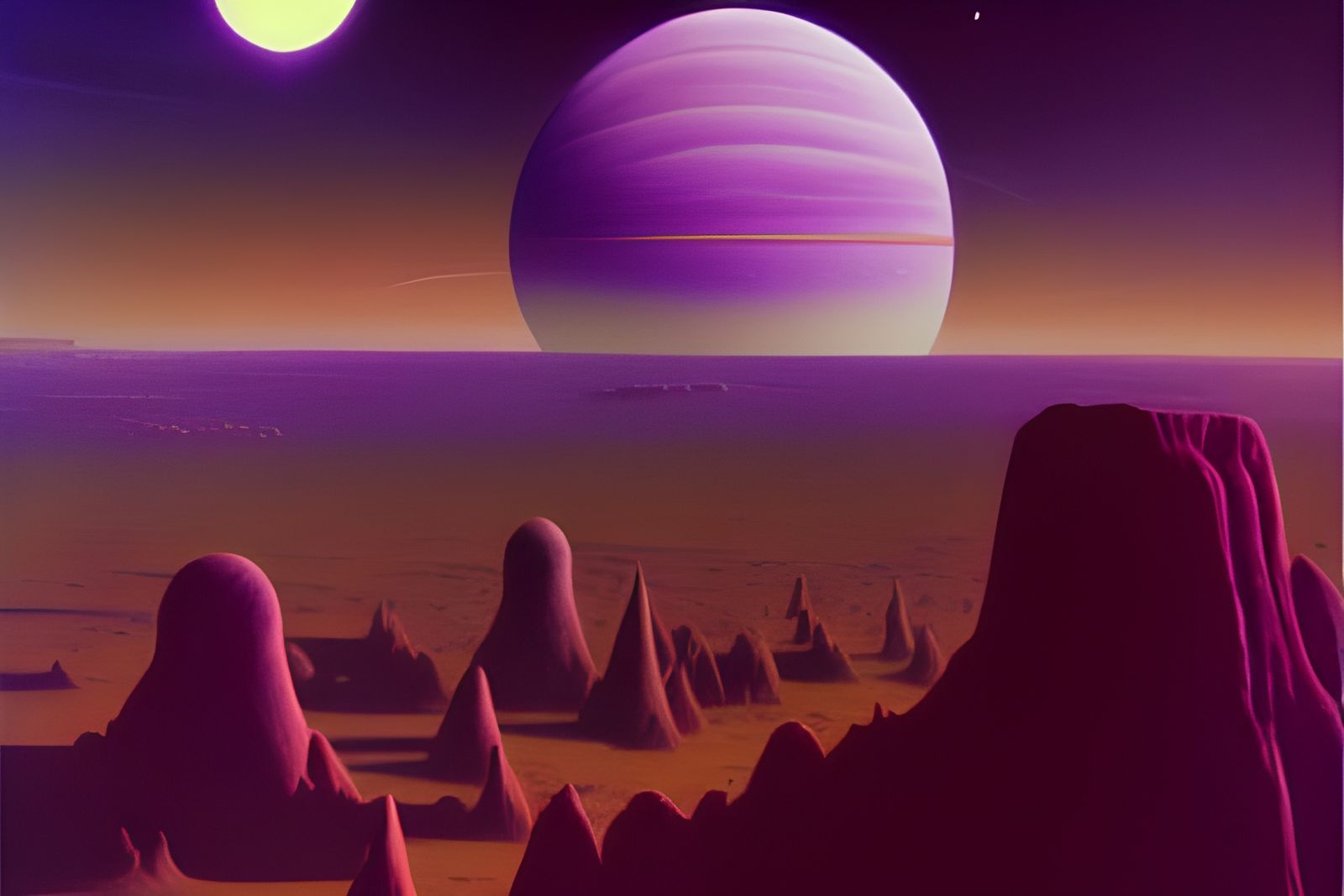 Violet Alien Desert Planet with Moons