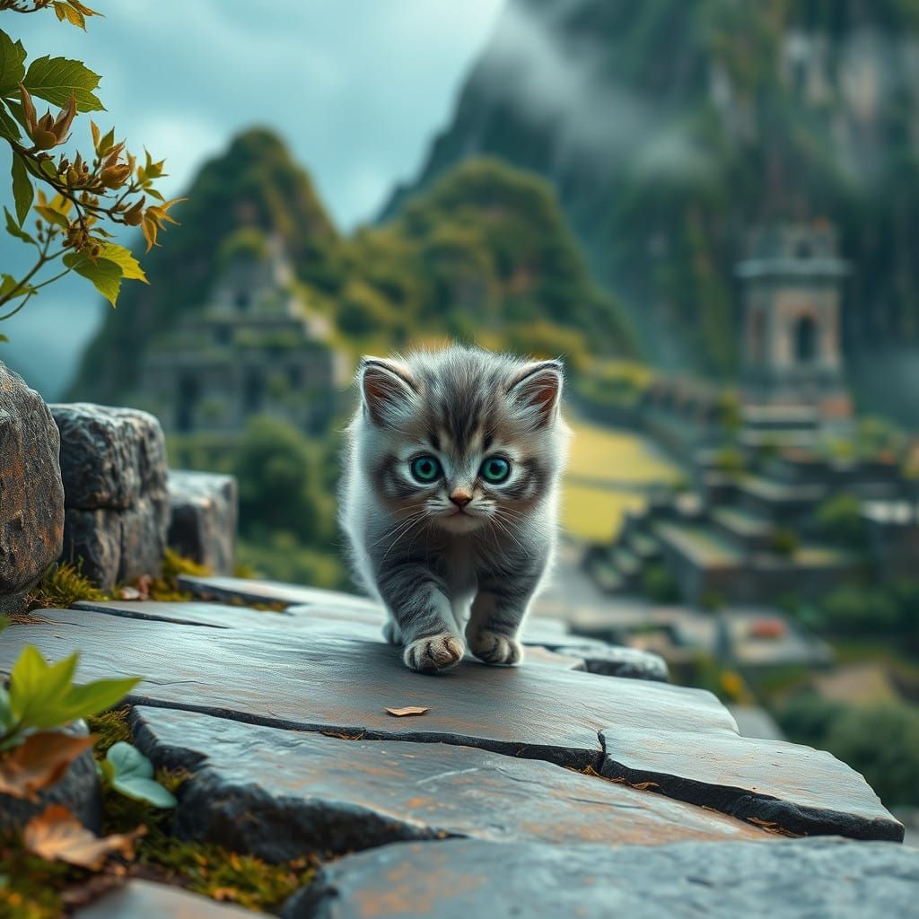 Mystical Kitten Embarks on Ancient Machu Picchu Quest