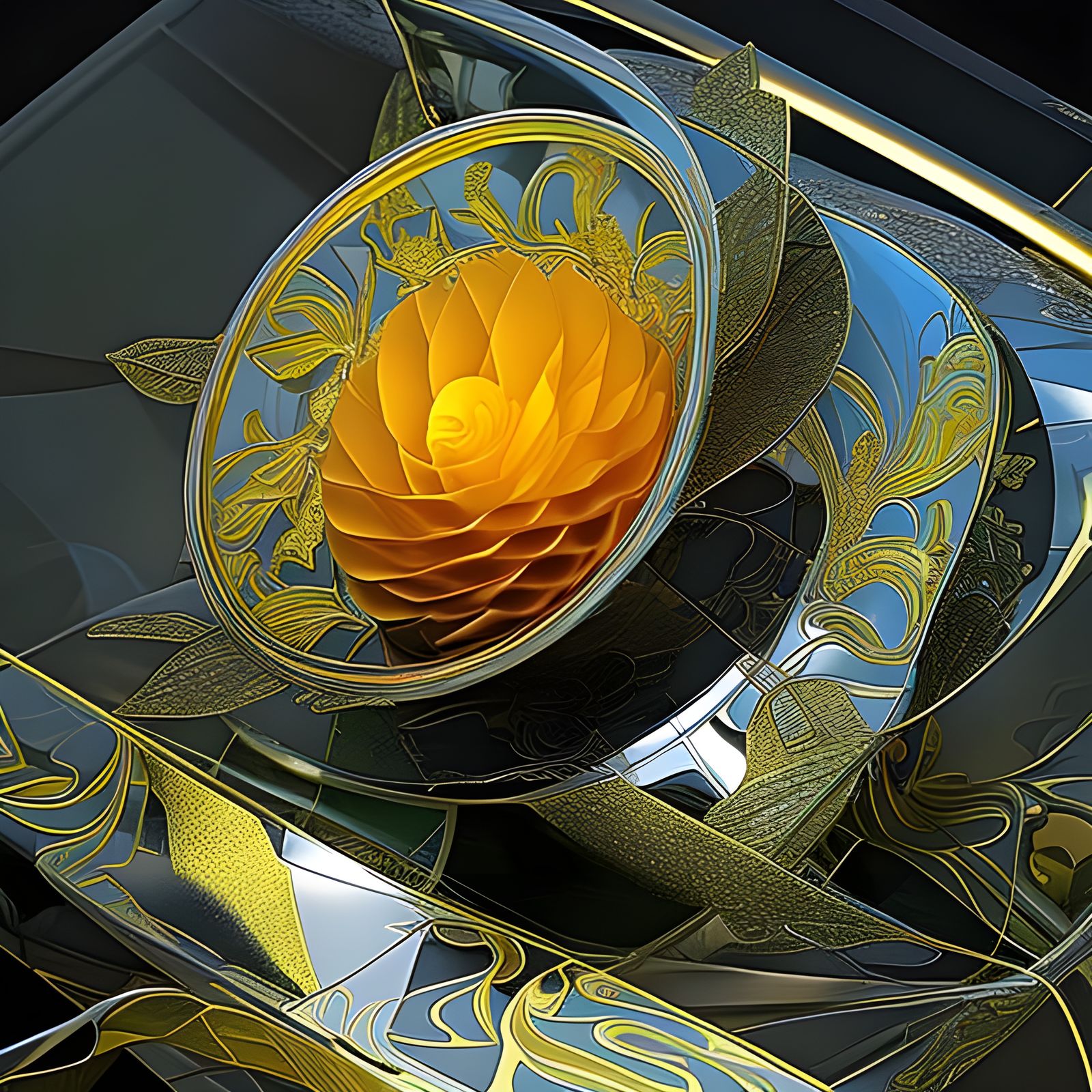 Abstract 3D Blend with Glass and Gold
