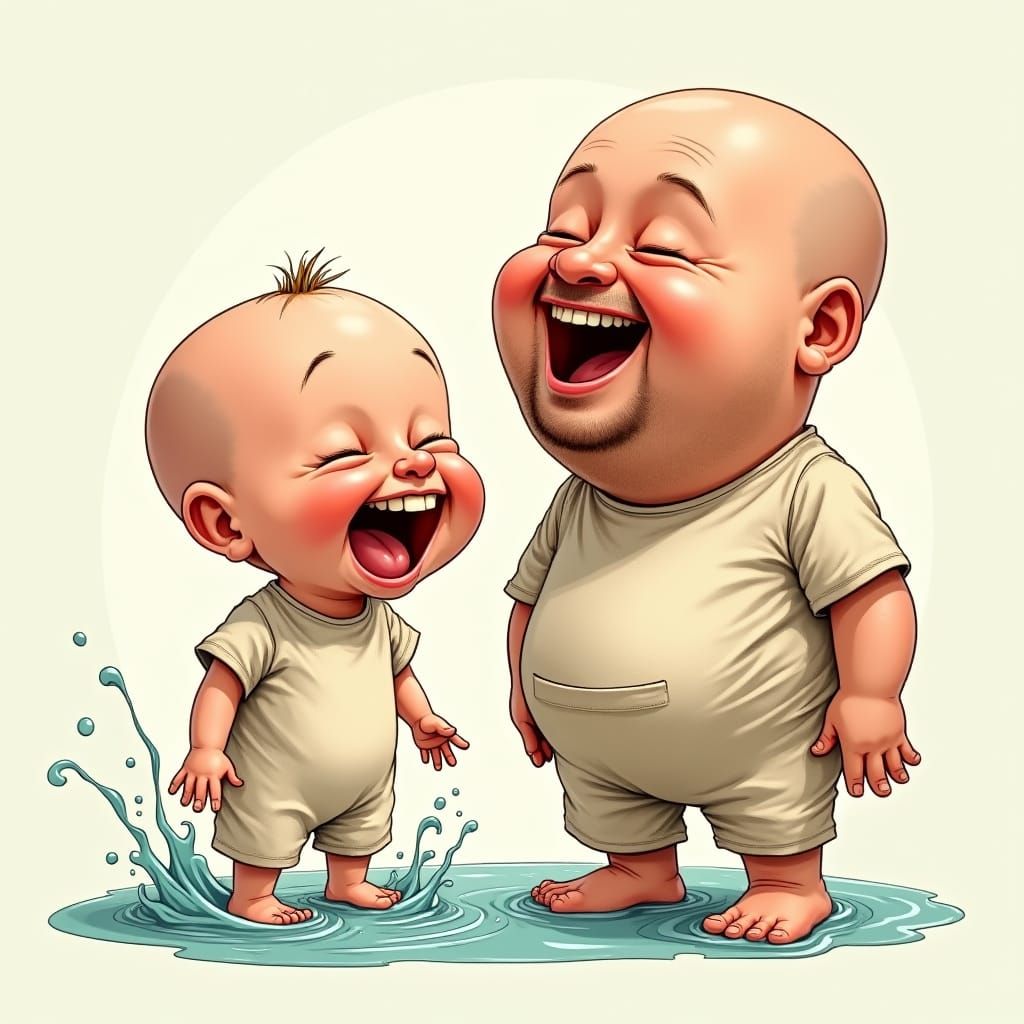 Humorous Christening Scene with Bald Baby and Father