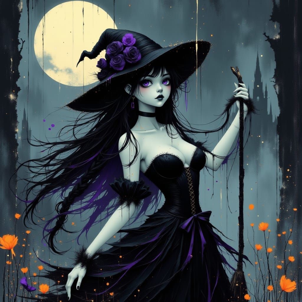 Ethereal Gothic Anime Woman in Mystical Moonlight