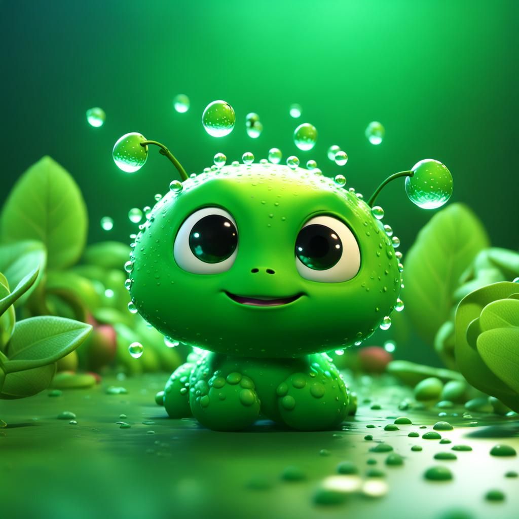 Glowing Green Plant Creature: 3D Digital Art