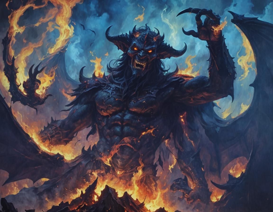 Ominous Deity of Darkness in Apocalyptic Landscape