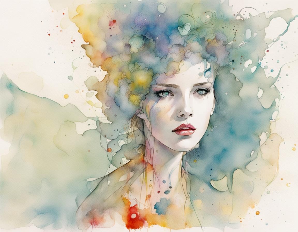 Abstract Portrait in Watercolor Style