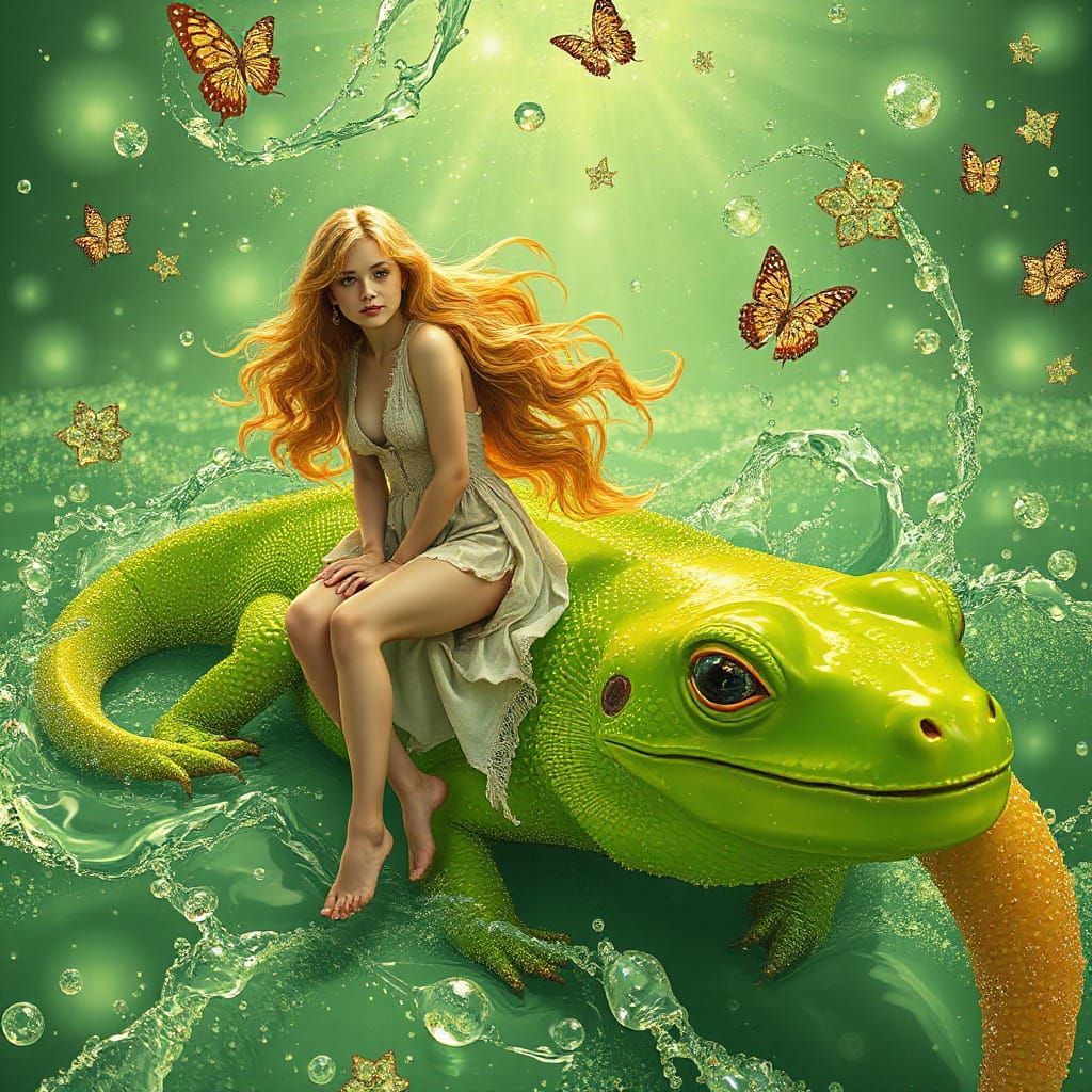 Woman on Gummy Salamander in Soda Sea