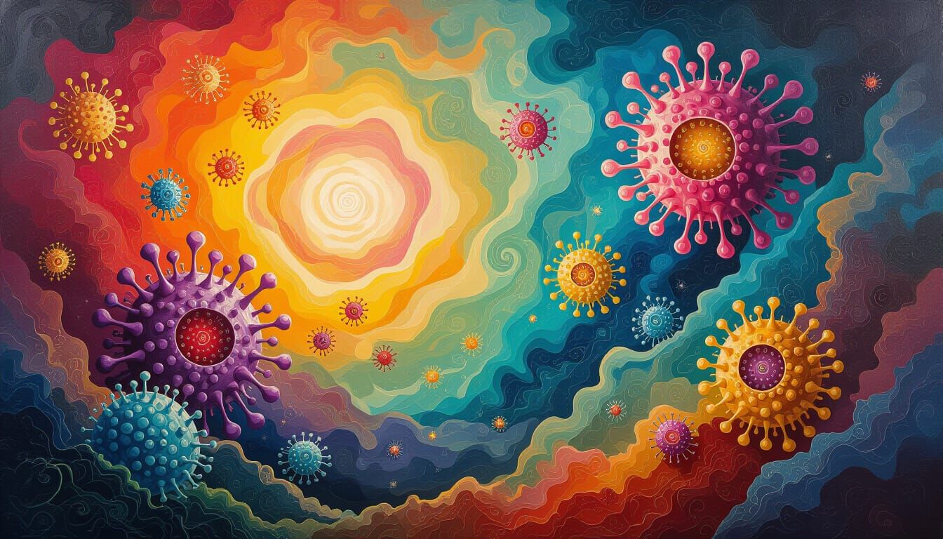 Silly Microbes On Psychedelic Acid Trip Oil Painting