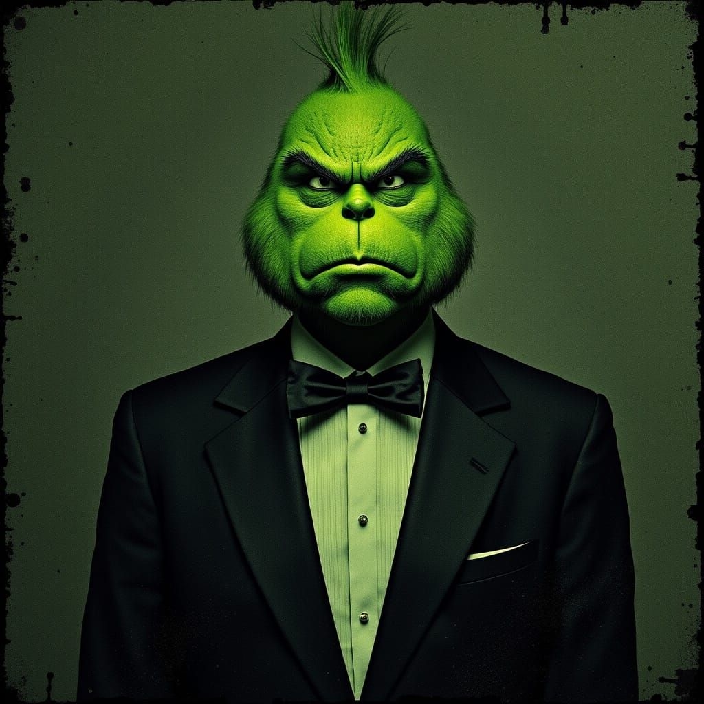 Grinch in Tuxedo with Grunge-Core Textures