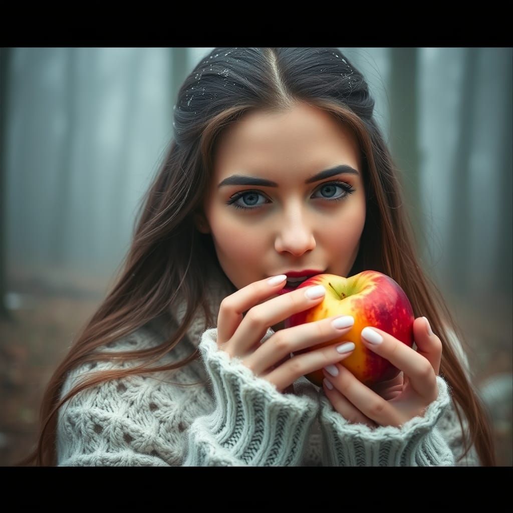Hyperrealistic Snow White in Foggy Forest