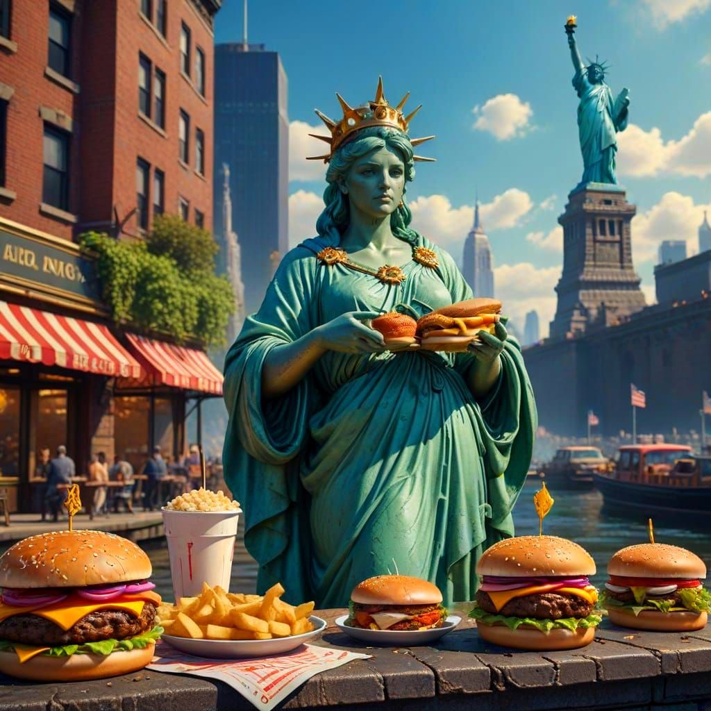 Statue of Liberty Burger Break: Detailed Matte Painting