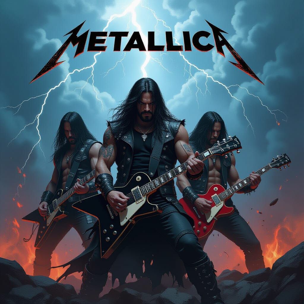 Metallica Band Portrait in Dark Fantasy Heavy Metal Style