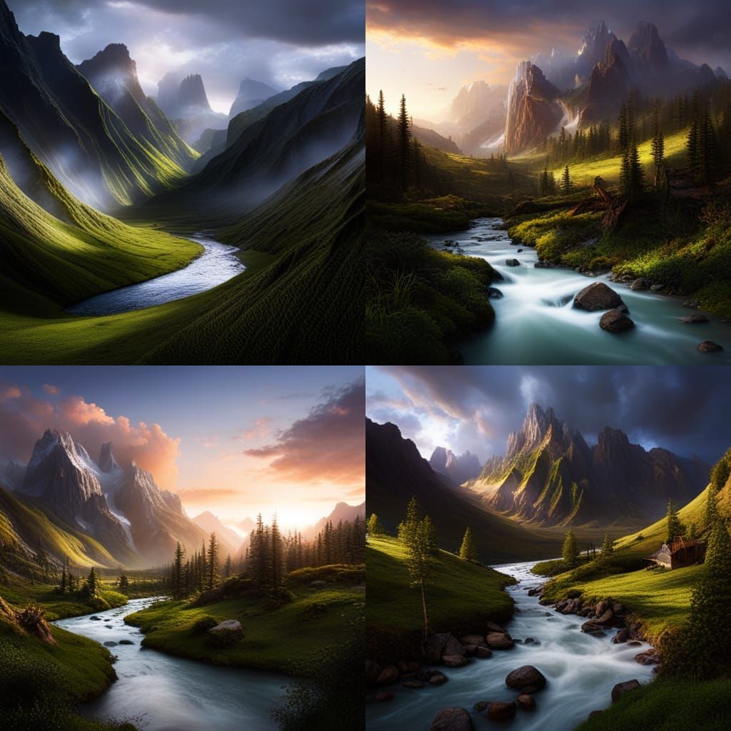 Mountain Valley River: Epic Impressionist Gouache Landscape
