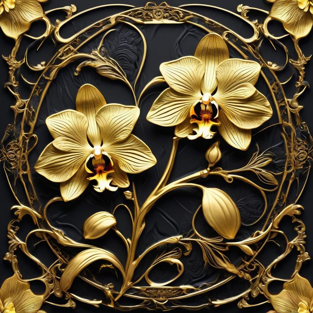 Golden Orchid Flower Seamless Tile Design