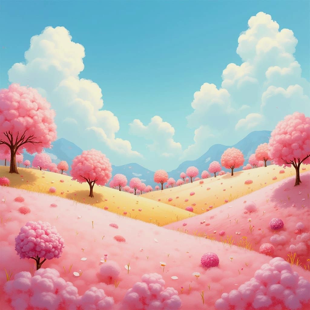 Cotton Candy Hills & Lollipop Trees in Whimsical Style