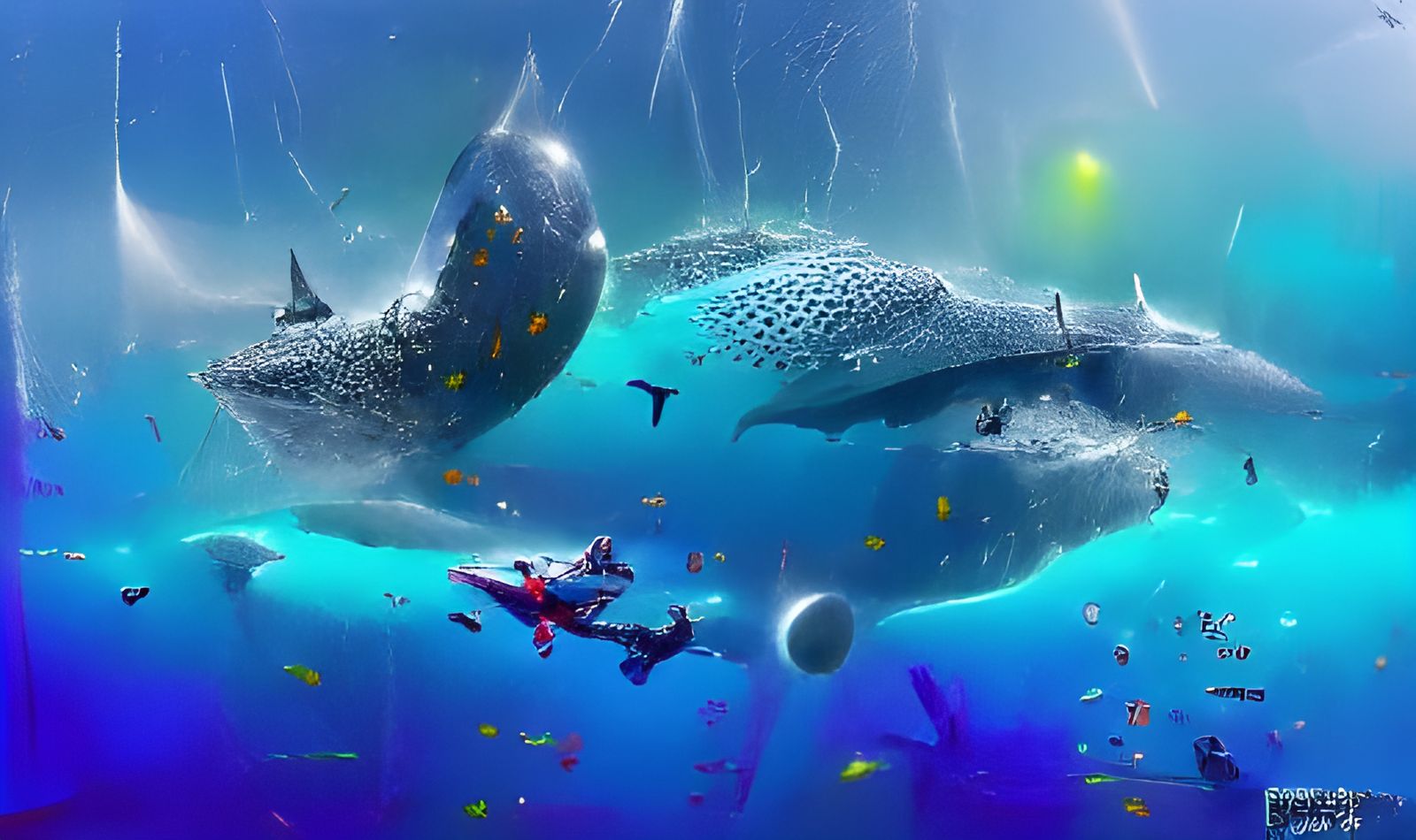 Futuristic Fantasy Underwater World with Whale Shark