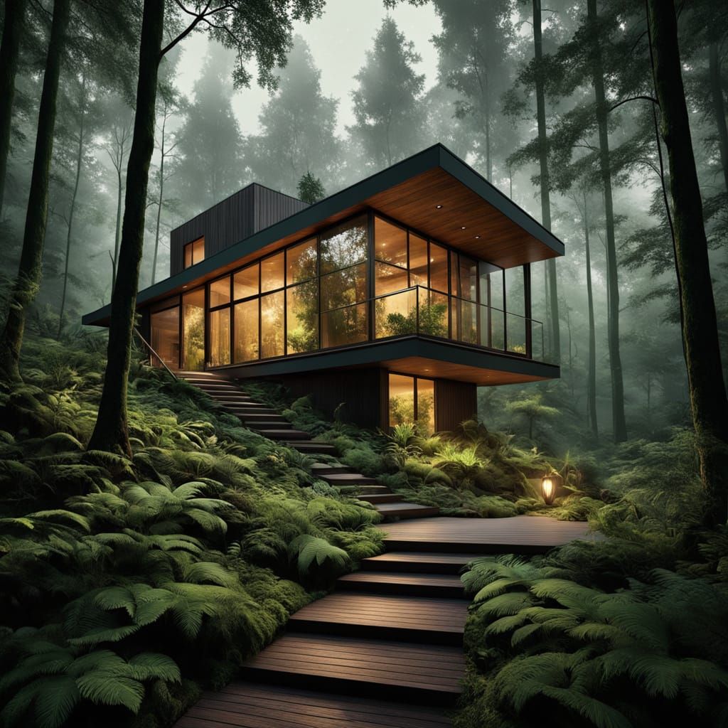 A Modern Wood House Stands Alone in a Dense Forest