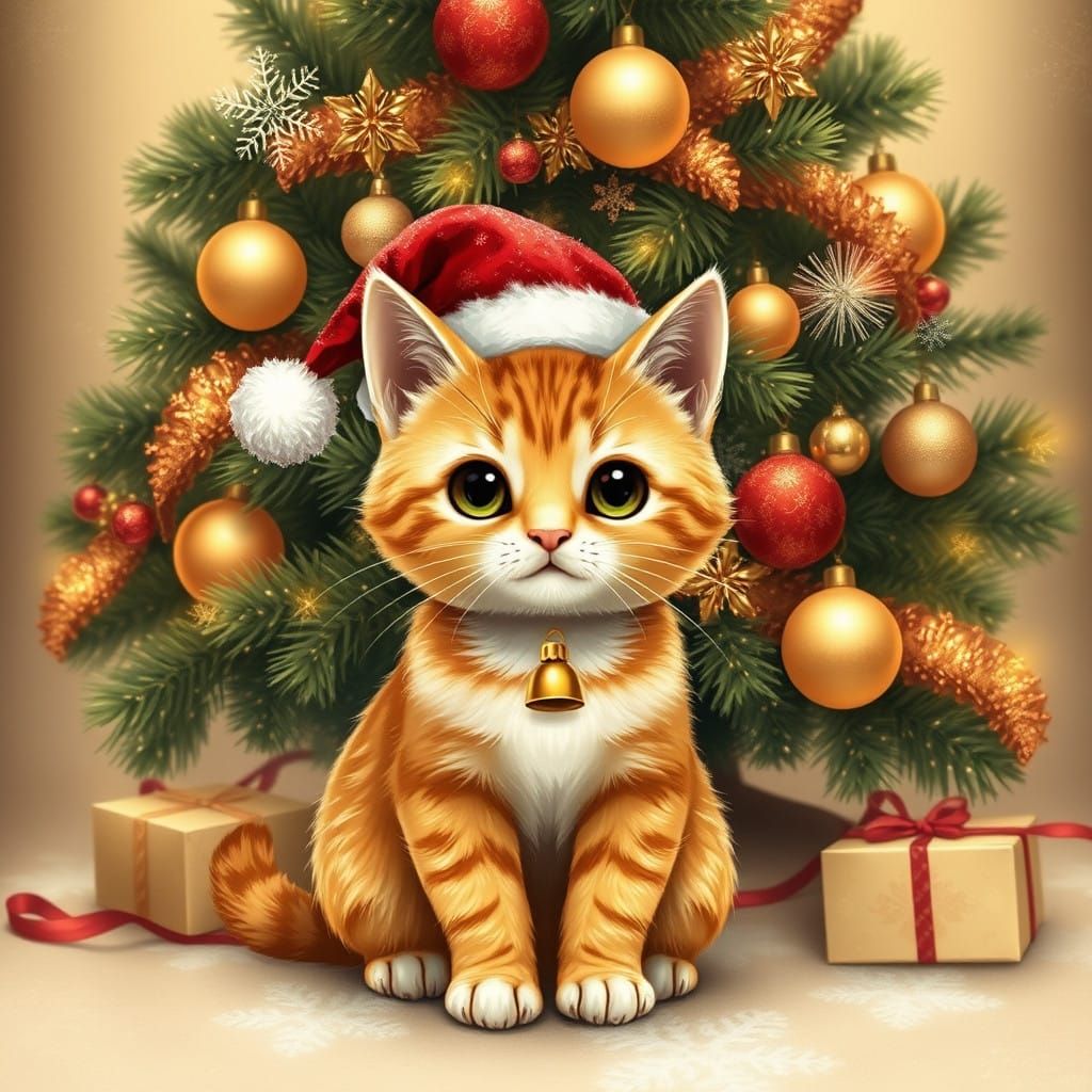 Whimsical Christmas Cat in Festive Holiday Decor