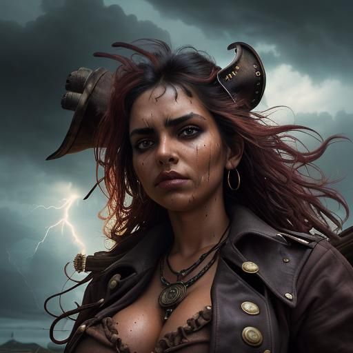Steampunk Tribal Woman on Pirate Ship