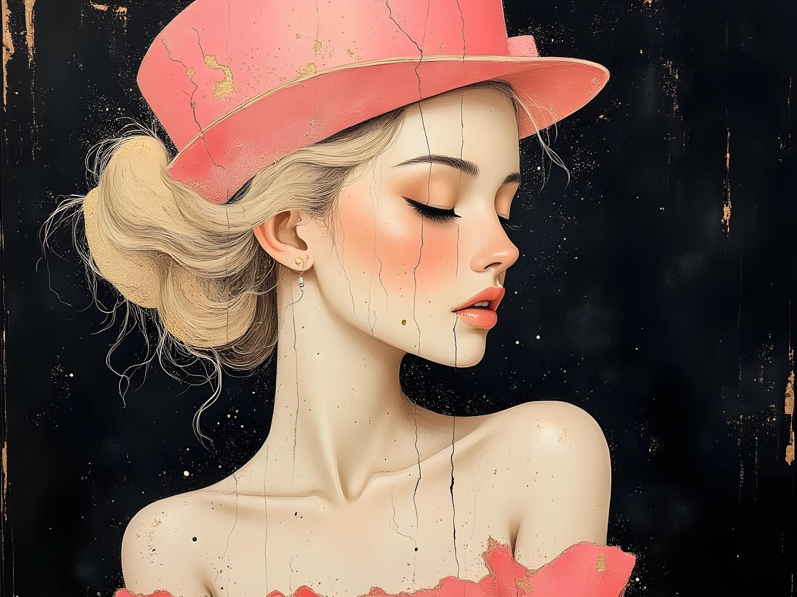 Elegant Woman in Pink Top Hat, Abstract Surrealism