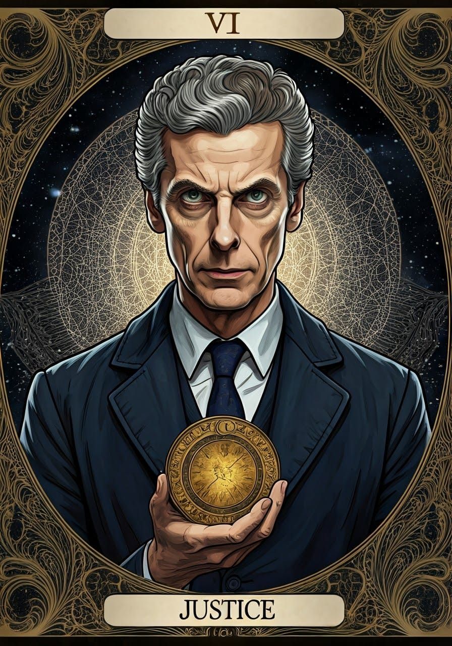 Elegant 12th Doctor Justice Tarot Card