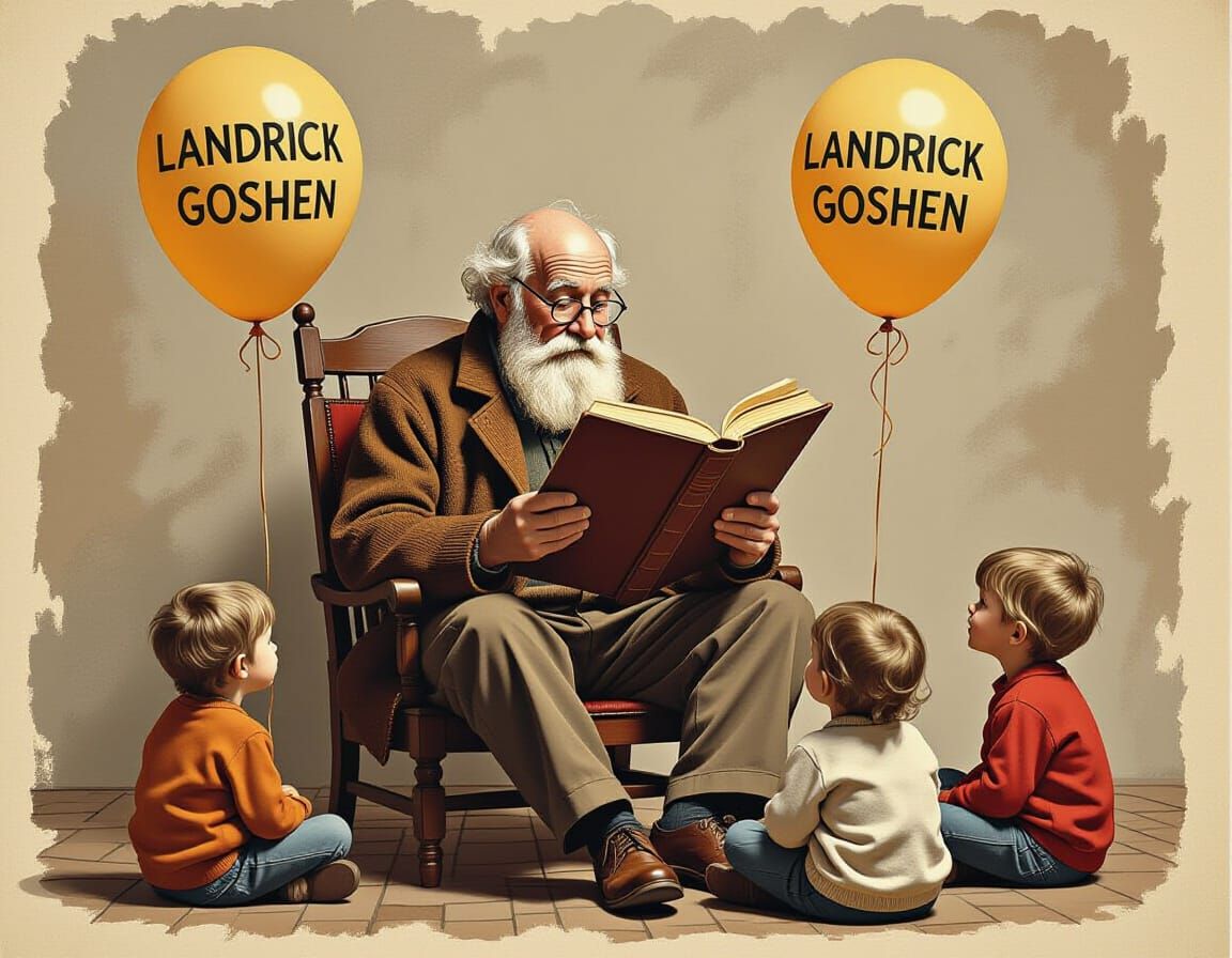 Old Man Reading to Children in Anthotype Style