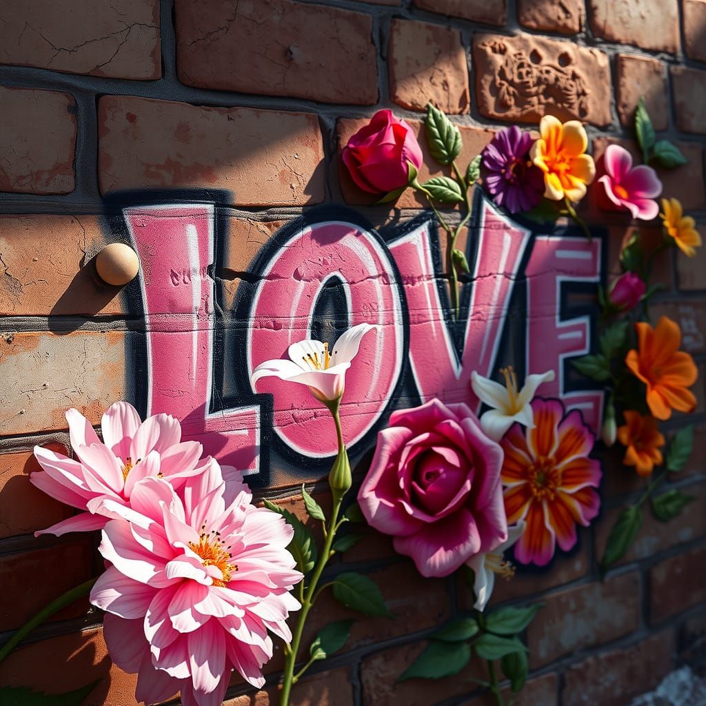 Romantic Graffiti Blooms Amidst Urban Decay
