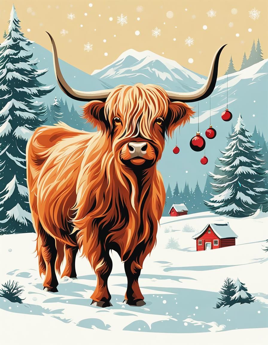Festive Highland Cow with Christmas Baubles