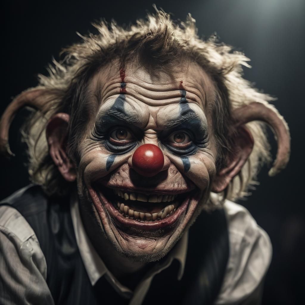 Grinning Zombie Monkey Clown on Stage Portrait
