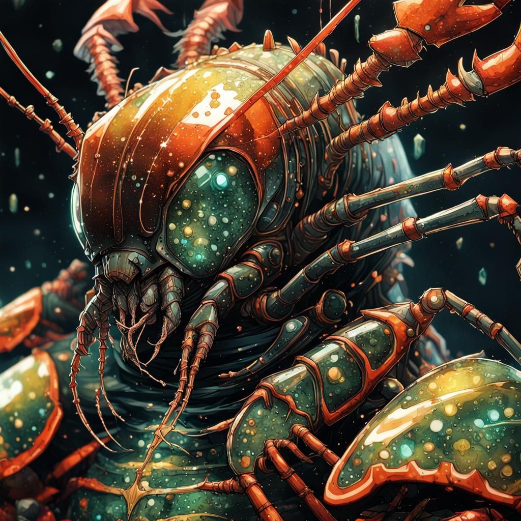 Lobster Knight in Crystal Armor, Dark Fantasy Concept Art