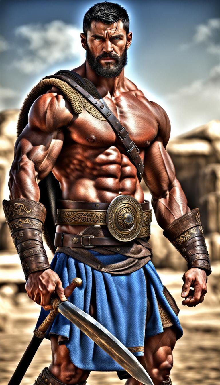 Handsome Muscular Warrior with Black Beard, Photorealistic