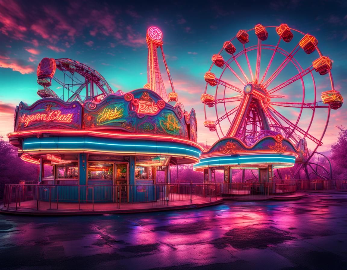 Synthwave Amusement Park: From Busy to Abandoned