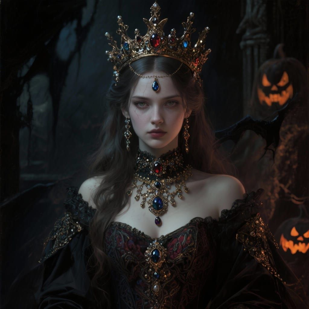 Stunning Cursed Queen in Jewels and Halloween Costume