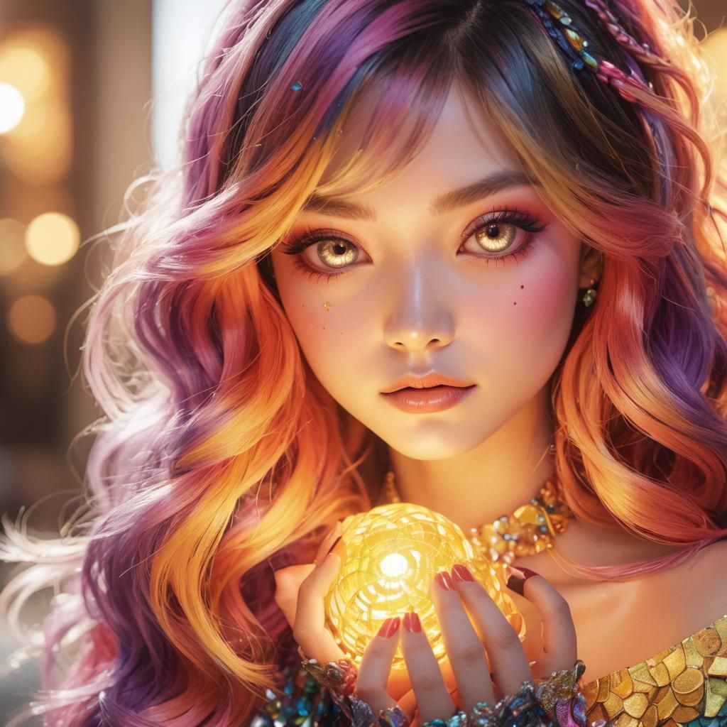 Extravagant Gravity-Defying Hairstyle with UV Reactive Highl...