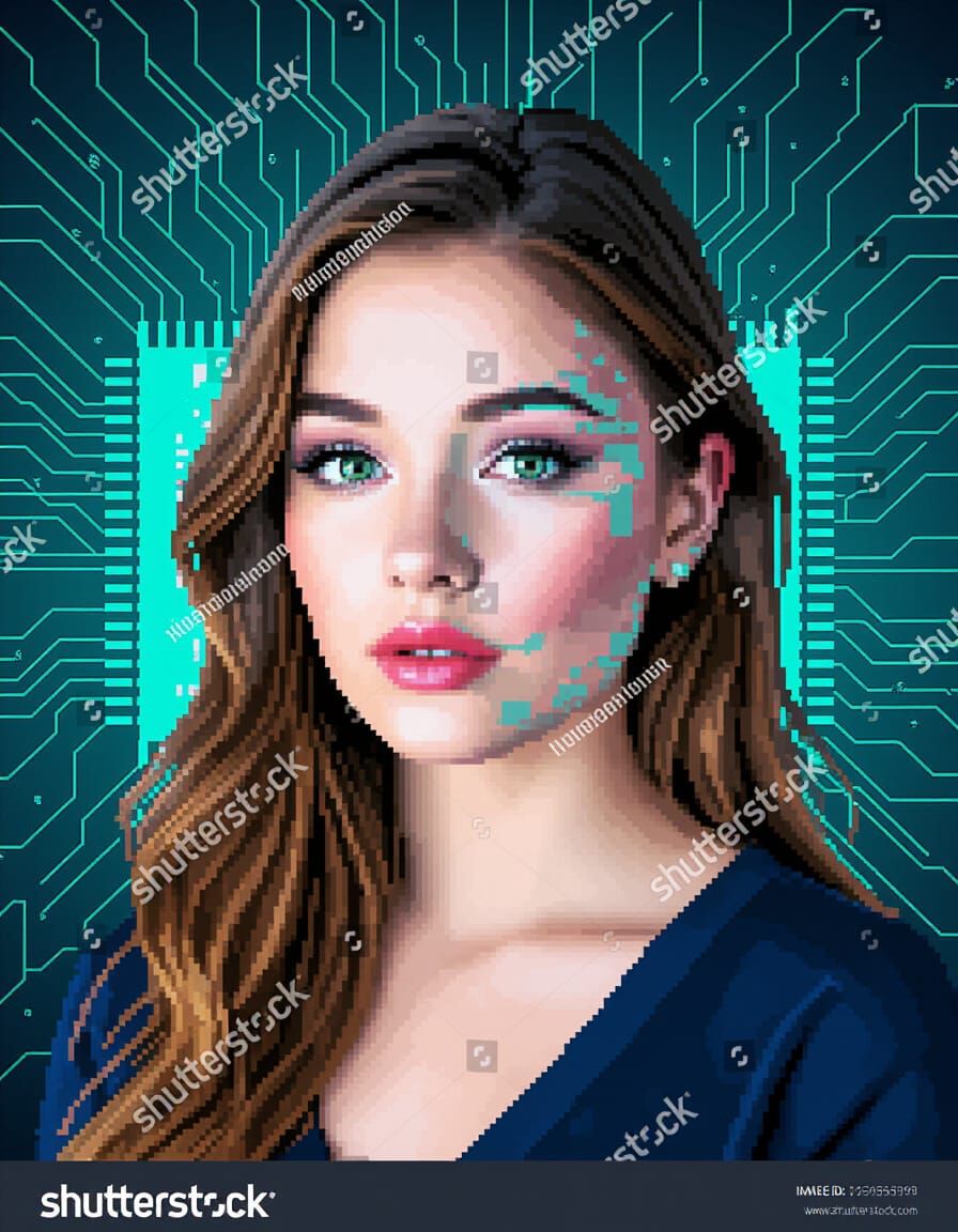 Young Woman's Portrait in Glitch Art Style