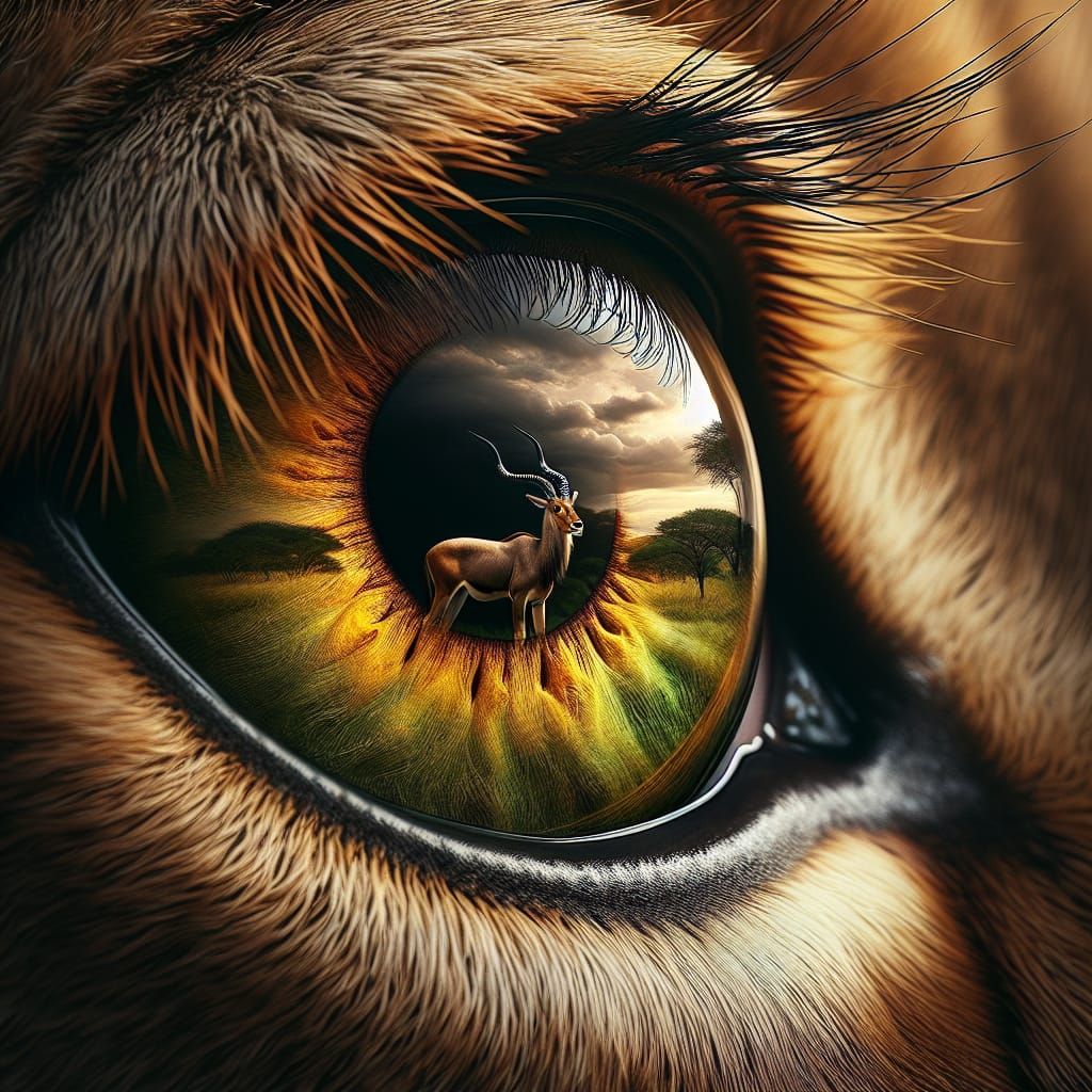 Lion's Eye in Savanna Wilderness