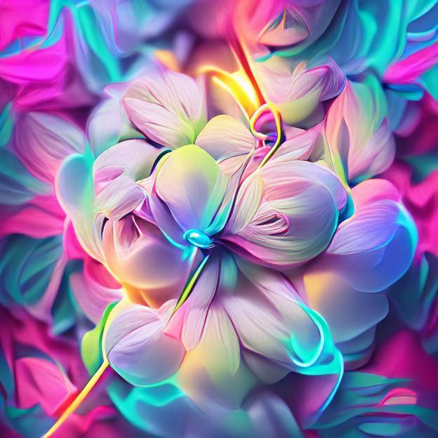 Luminous Glowing Neon Flower in Pastel Colors