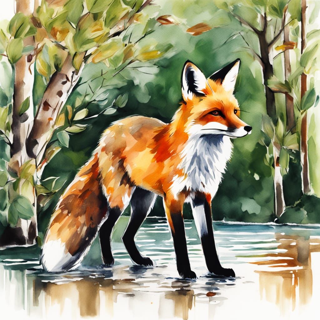 Vibrant Summer Fox in Watercolor