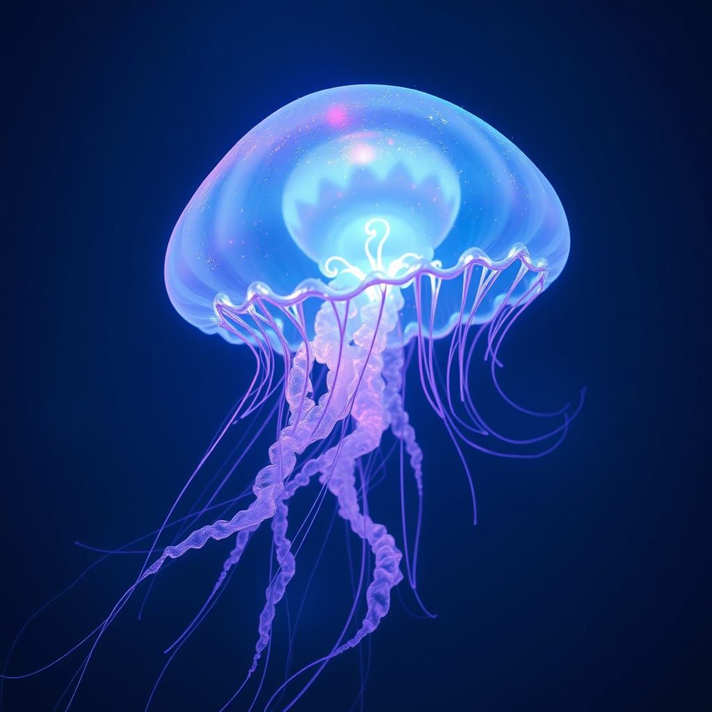 Ethereal Alien Jellyfish Illuminates Celestial Depths