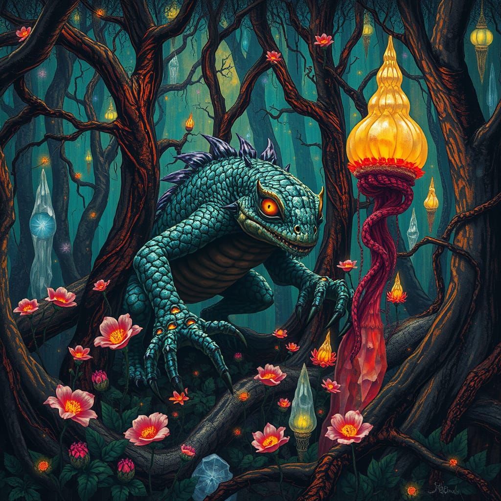 Surreal Forest Lurker in Abstract Expressionist Style