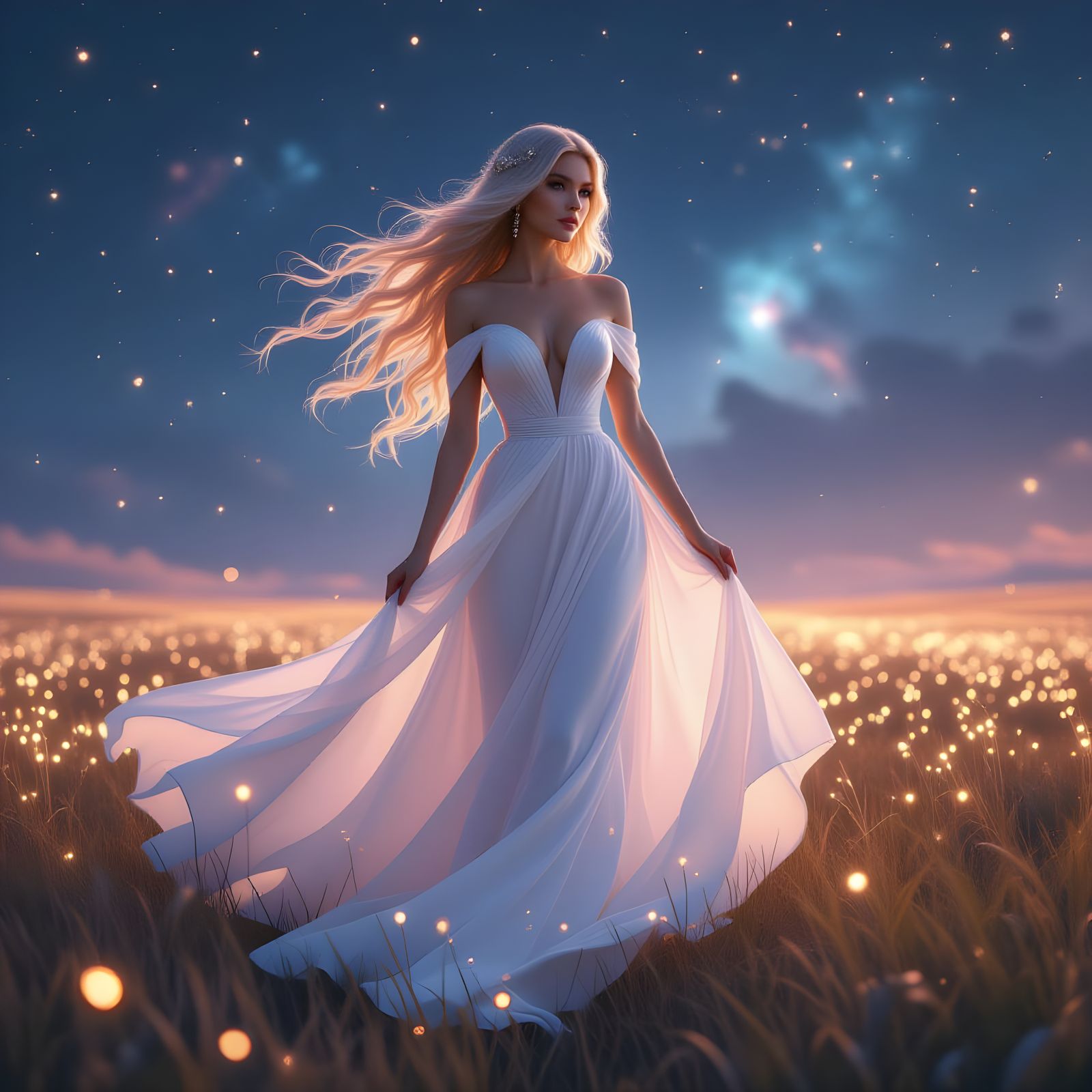 Starlight Woman in Nebula Field, Dreamlike Digital Art
