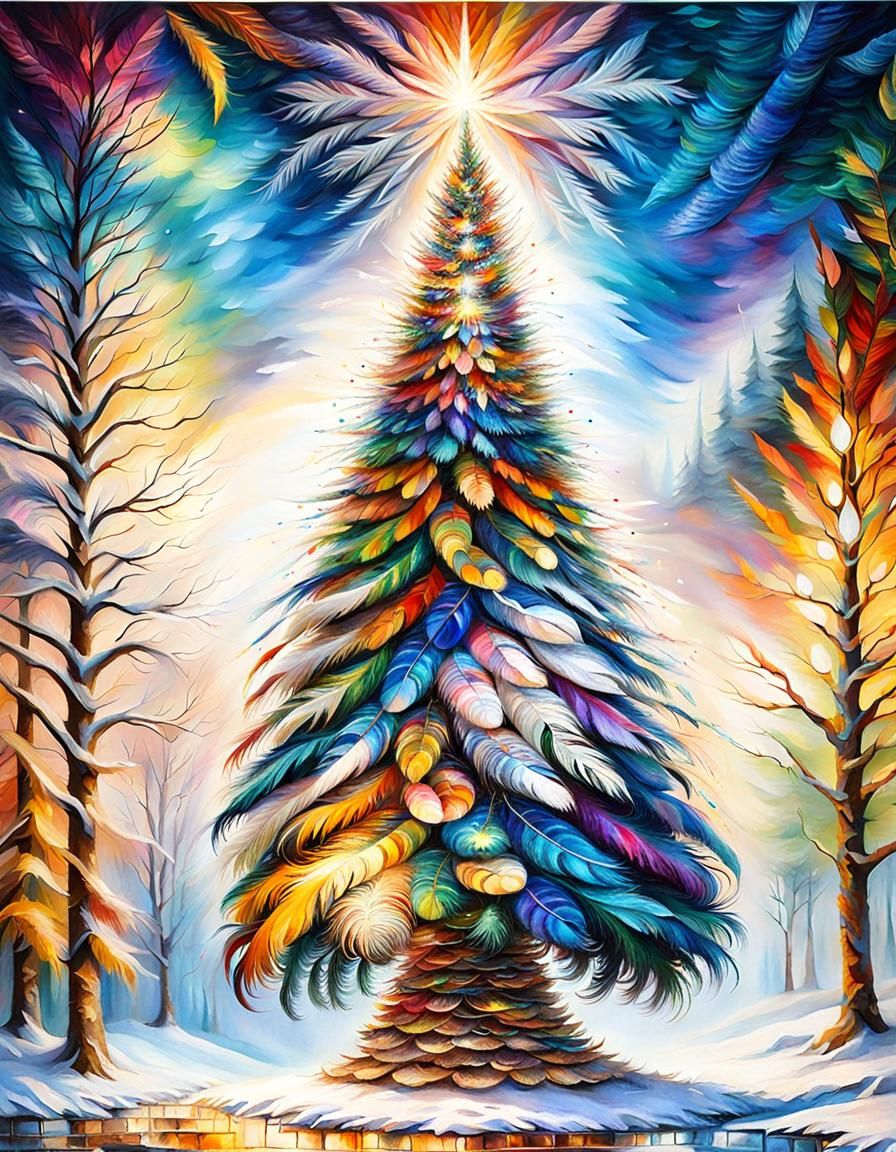 Psychedelic Feather Christmas Tree Inspired by Visionary Art