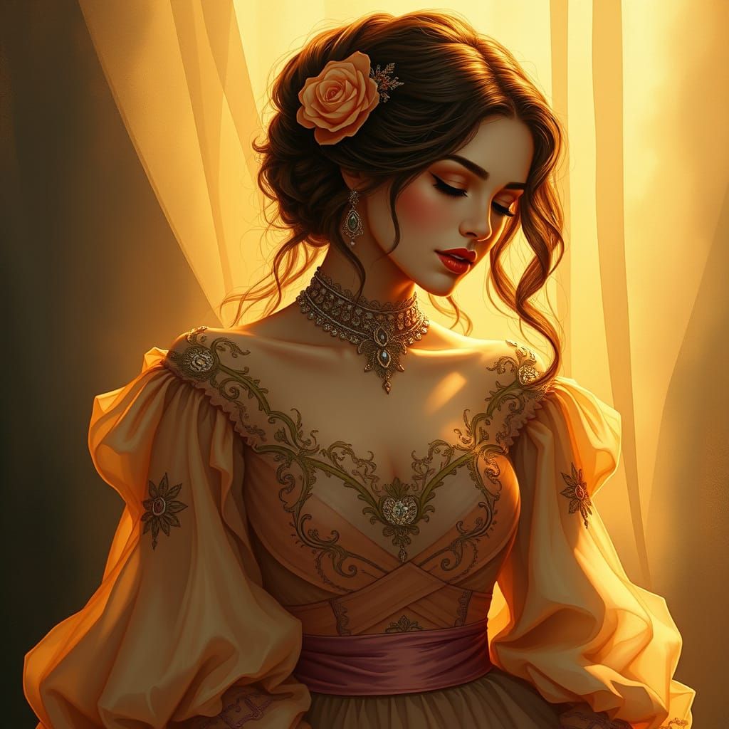 Elegant Woman Exuding Love in Art Nouveau Style