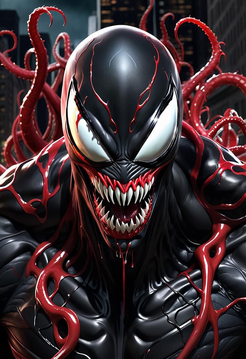 Hyperrealistic Portrait of Venom in New York City