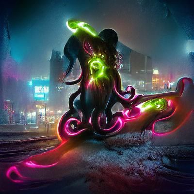 Glowing Neon Octopus in Eldritch Style