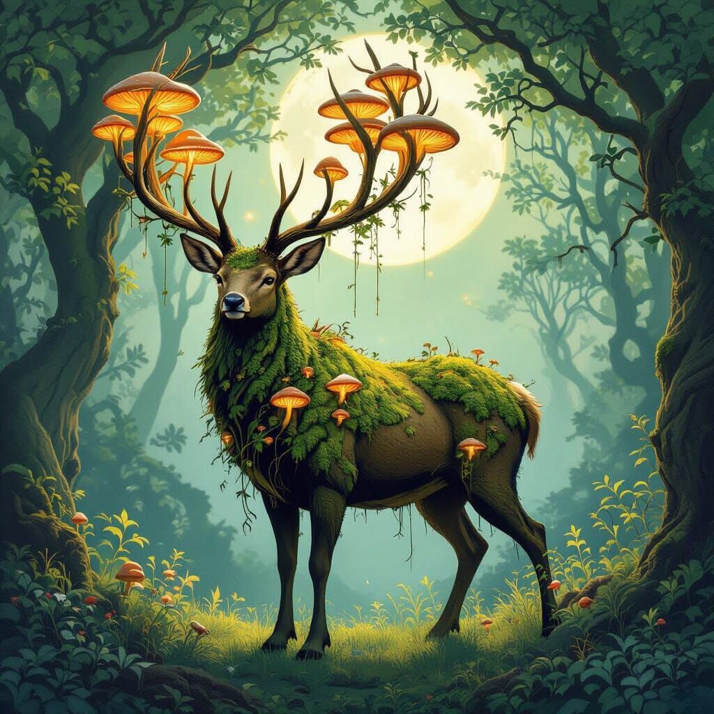 Mystical Forest Guardian: Stag and Oak Tree Hybrid