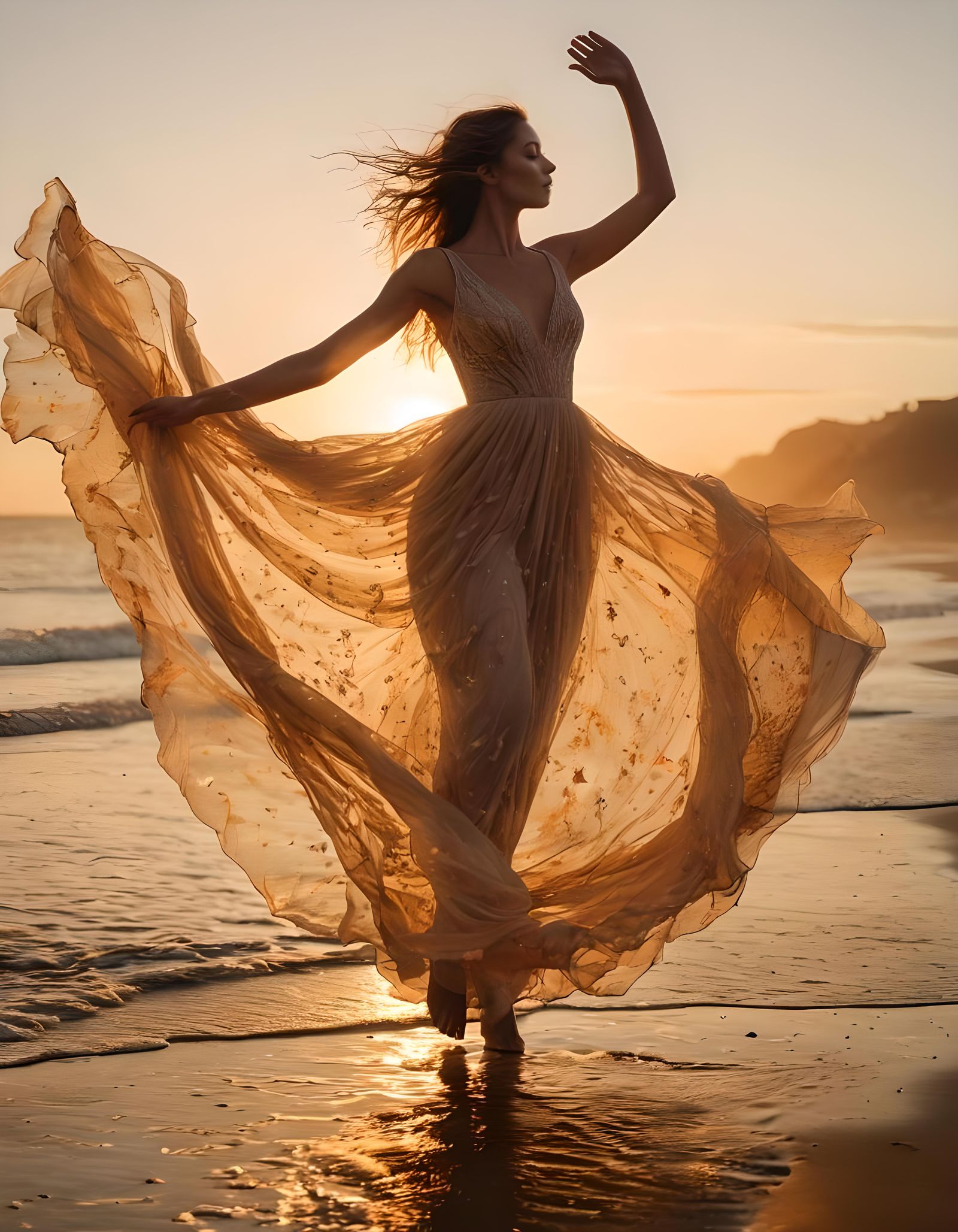 Ethereal Dancer in Tulle at Sunset