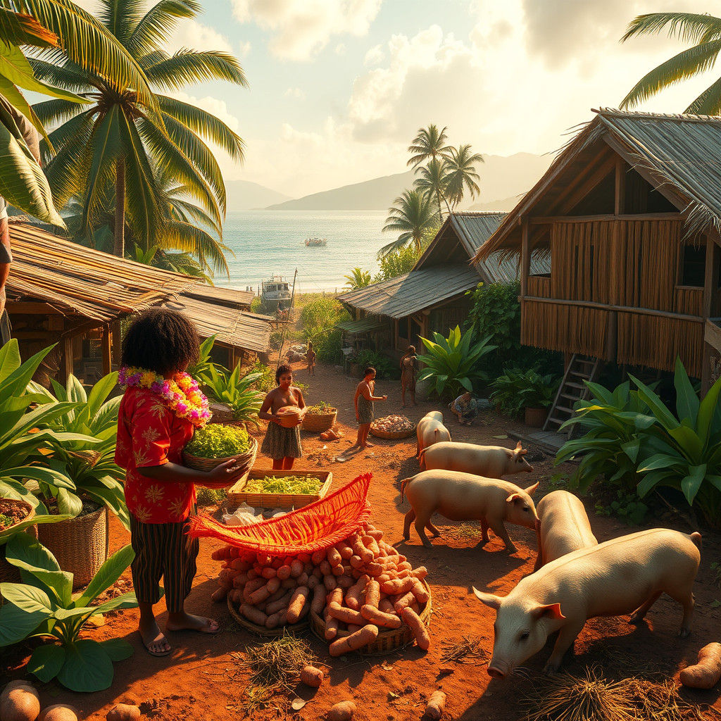 Hawaiian Village Harvest: A Vibrant Fantasy Scene