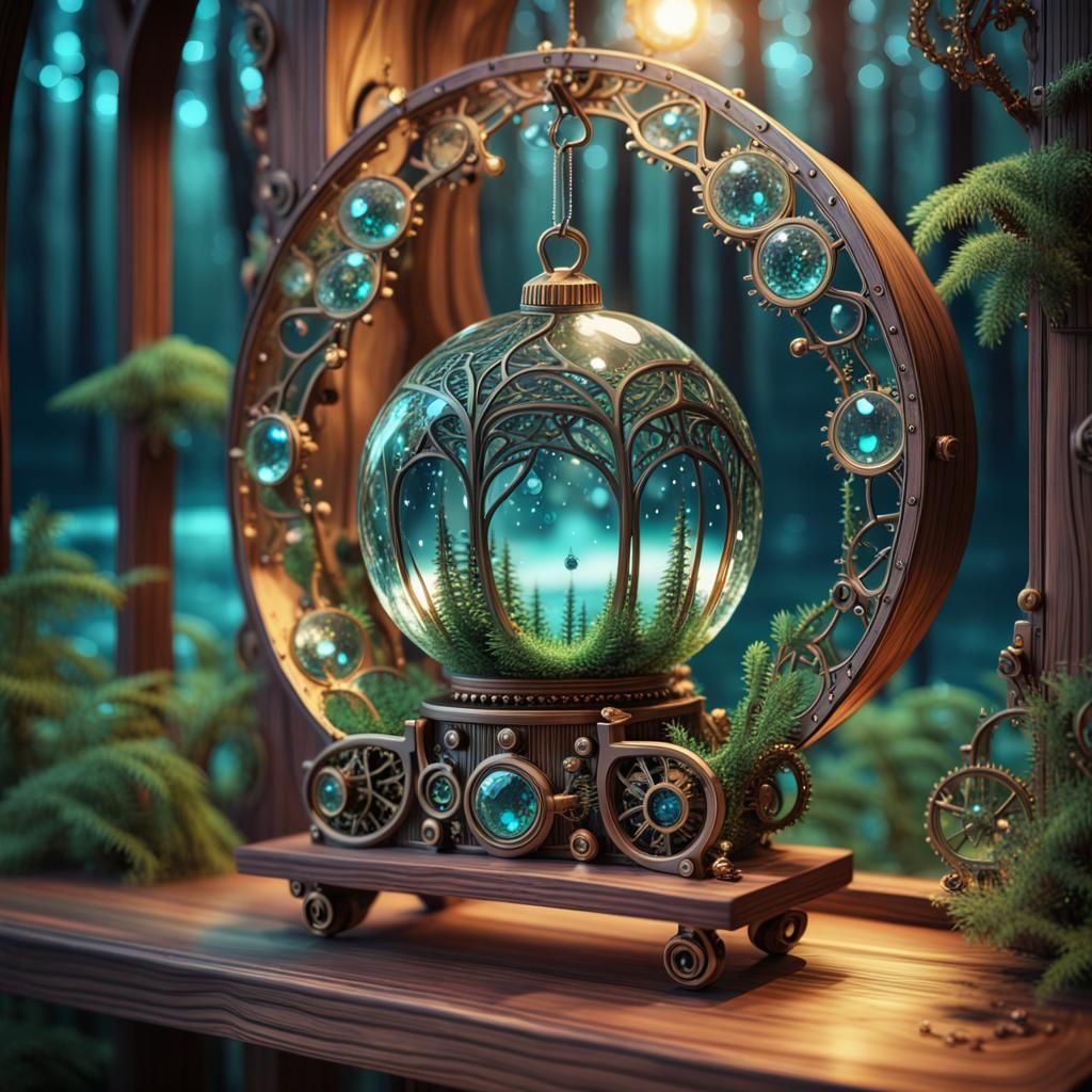 Art Nouveau Steampunk Crystal Bauble with Forest