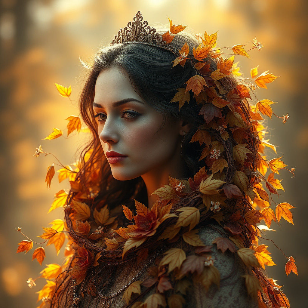 Autumn Queen Portrait in Art Nouveau Style
